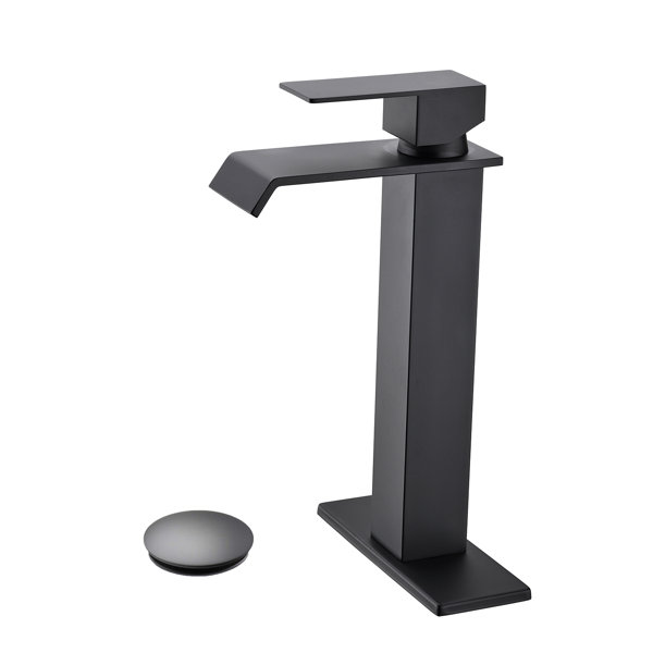 Beslend Waterfall Spout Bathroom Sink Single Handle Faucet with PopUp
